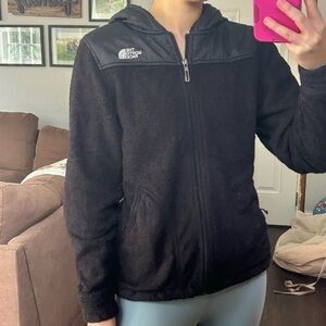 Black North Face hooded zip up jacket